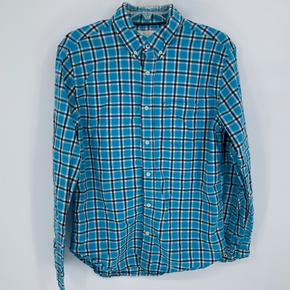 Aeropostale Men's Blue Plaid Long Sleeve Button Up Shirt Size M